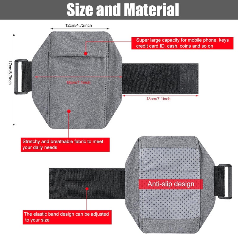 Jadive حزام ساق الهاتف المحمول 2 عبوة حاملة الهاتف الذكي حزام ذراع غير قابل للانزلاق محفظة كاحل حزام الساق قابل للتعديل لحقيبة الذراع للنساء والرجال للجري والمشي وركوب الخيل والدراجات النارية (رمادي) - Image 2
